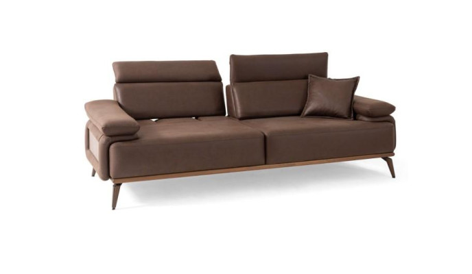 Canapé en cuir marron 3 places design, canapé moderne pour salon.