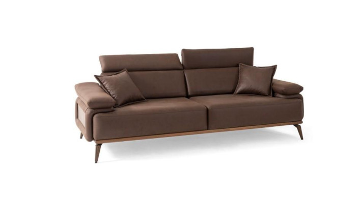 Canapé en cuir marron 3 places design, canapé moderne pour salon.