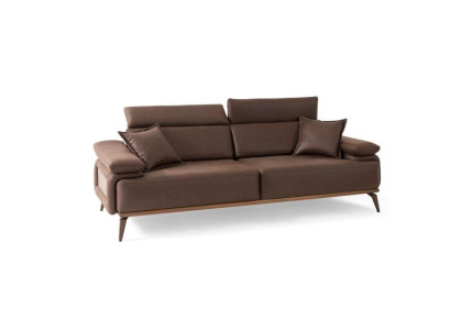 Canapé en cuir marron 3 places design, canapé moderne pour salon.
