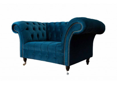 Chesterfield Fauteuil Design Canapé Canapé bleu Revêtement Tissu Meubles