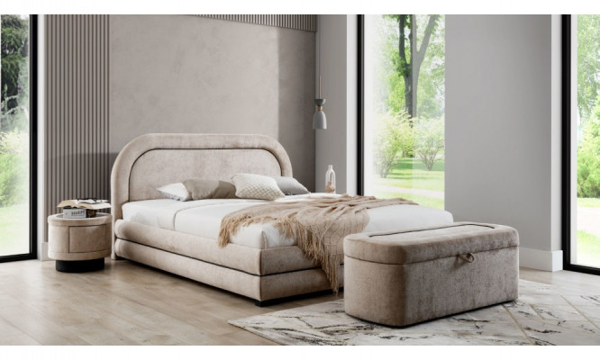 suite de chambre beige exclusive avec lit double, tapisserie, tables de chevet