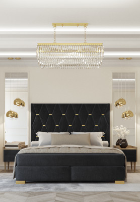 Suite de chambre noire Lit double 2x Tables de chevet de luxe Ensemble de 3 pièces