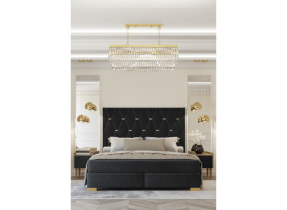 Suite de chambre noire Lit double 2x Tables de chevet de luxe Ensemble de 3 pièces