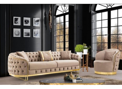 Ensemble de salon design Canapé 3 places et fauteuil Couleur beige 2 pièces. nouvel