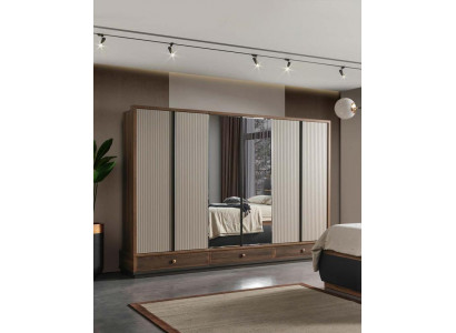 Armoire de chambre beige, designer, armoire en bois, meuble noble, neuf