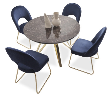 Salle à manger bleue, 6x chaises en bois, fauteuils de luxe, mobilier de salon 6 pièces. Neuf.