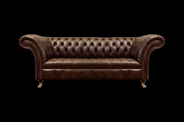 Canapé en cuir marron Chesterfield exclusif, meuble moderne trois places.