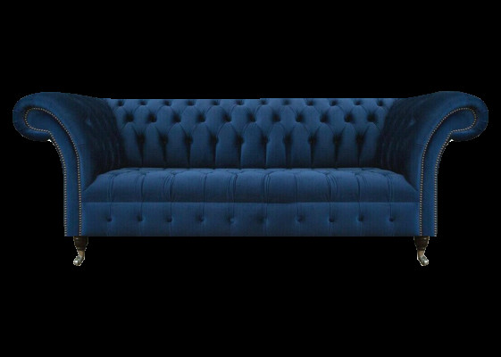 Canapé Chesterfield bleu foncé pour salon, canapé trois places design.