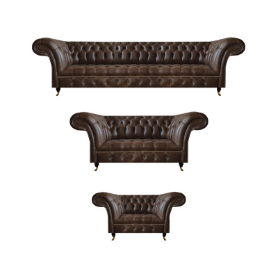 Canapés Chesterfield en cuir marron Ensemble complet pour salon