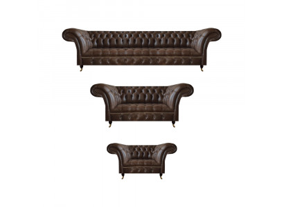 Canapés Chesterfield en cuir marron Ensemble complet pour salon