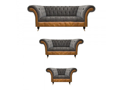 Canapés Chesterfield en tissu gris-brun pour salon, meubles design rembourrés.