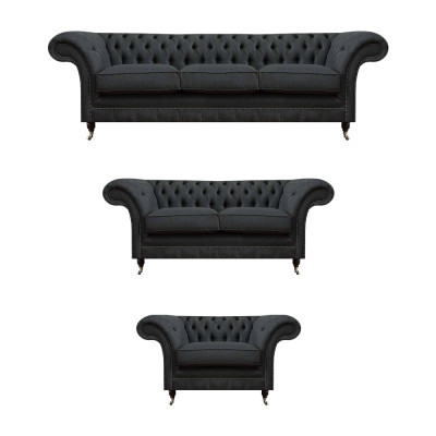 Ensemble de canapés chesterfield gris élégants pour salon, design 3 pièces.