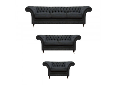 Ensemble de canapés chesterfield gris élégants pour salon, design 3 pièces.