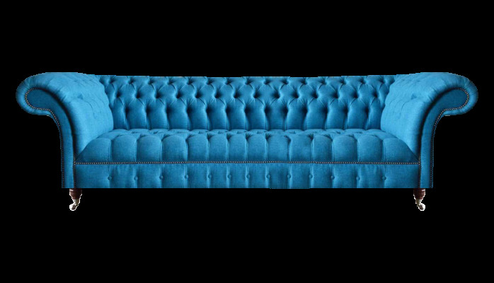 Chesterfield canapé élégant de salon, canapé en tissu quatre places bleu clair.