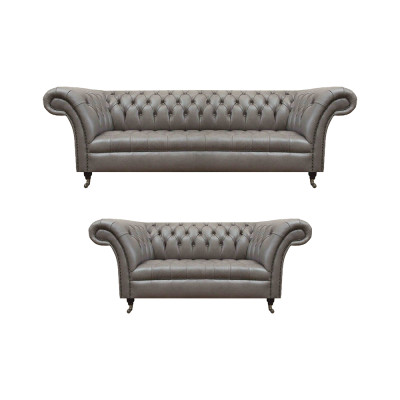 Chesterfield canapés en cuir gris Design salon meubles rembourrés.