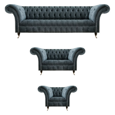 Chesterfield canapé gris ensemble de canapés design fauteuil élégant.