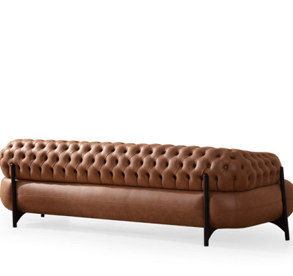 Canapé Chesterfield trois places en cuir brun pour le salon Meuble moderne