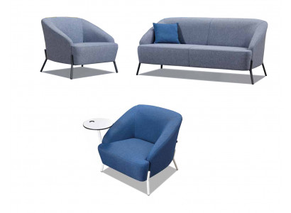 Ensemble de canapés gris-bleu, fauteuils rembourrés design, fauteuil moderne deux places