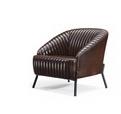 Fauteuil brun, designer, fauteuil de salon, fauteuil relax en cuir, siège individuel, meuble.