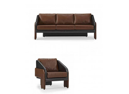 Braun-noir ensemble de sièges en cuir élégant canapé trois places fauteuil 2 pièces.