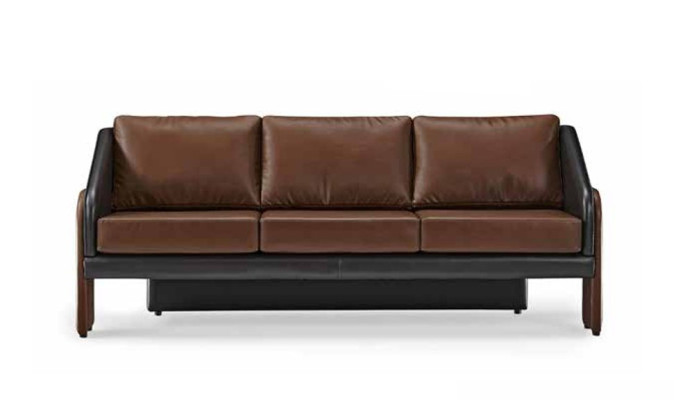Canapé en cuir design exclusif trois places brun-noir meubles rembourrés.