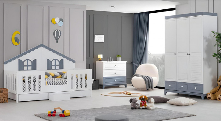 Mobilier de chambre d'enfant Cadre de lit Moderne Lit enfant Lit Chambre d'enfant Bois neuf