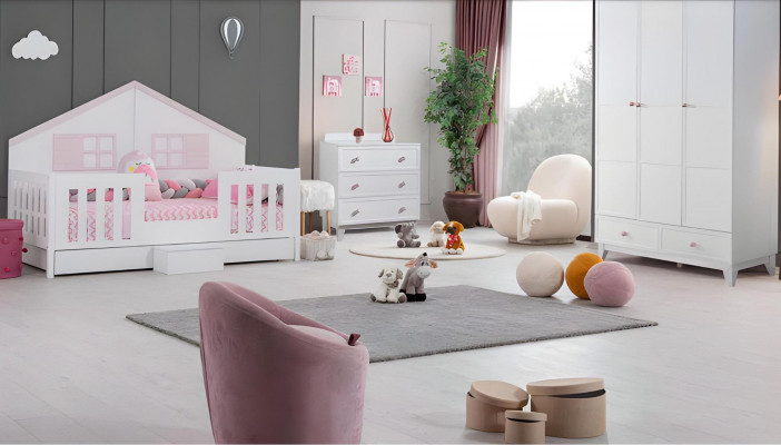 Chambre d'enfant ensemble moderne lit multicolore armoire commode lumineux neuf