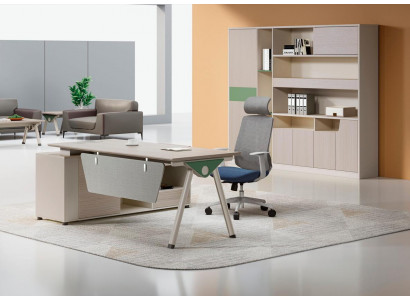 Bureau beige de designer, bureau de luxe en bois, mobilier de bureau de luxe.