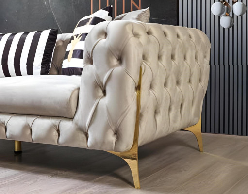 Chesterfield Hellbeiger canapé 3 places, canapé de designer luxueux pour salon.