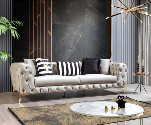 Chesterfield Hellbeiger canapé 3 places, canapé de designer luxueux pour salon.