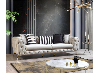 Chesterfield Hellbeiger canapé 3 places, canapé de designer luxueux pour salon.