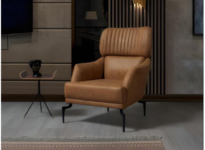 Fauteuil en cuir brun de luxe pour salon, fauteuil inclinable, meuble rembourré, fauteuil relax.
