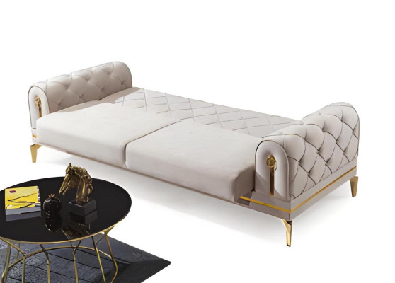Canapé Chesterfield en acier inoxydable blanc pour salon, trois places, mobilier de luxe.