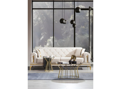 Canapé Chesterfield en acier inoxydable blanc pour salon, trois places, mobilier de luxe.