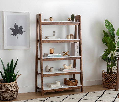 Étagère brun-blanc pour salon, design en bois, meubles élégants