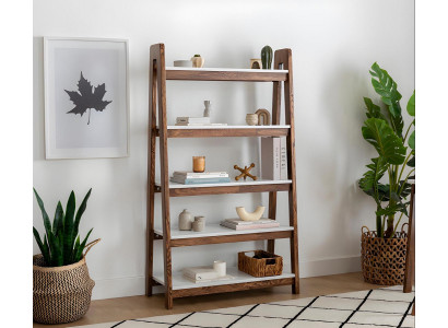 Étagère brun-blanc pour salon, design en bois, meubles élégants