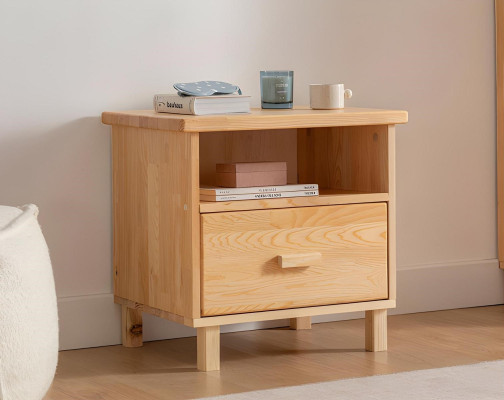 Table de chevet avec tiroirs beiges pour la chambre à coucher, table d'appoint.