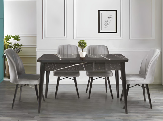 Table à manger noir design Meubles de salle à manger luxueux Plateau extensible