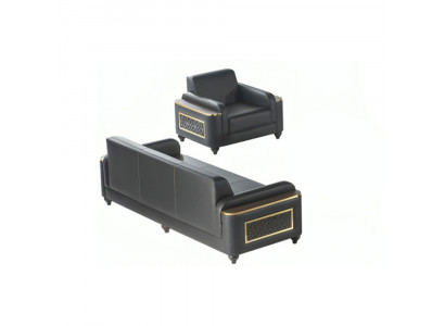 Canapé 3 places avec fauteuil Noir Uni Style Salon