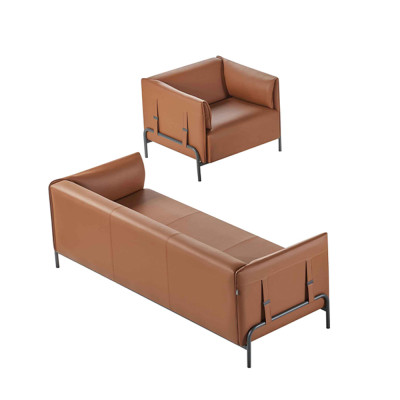 Bureau 2 pièces canapé 3 places avec fauteuil brun uni design moderne