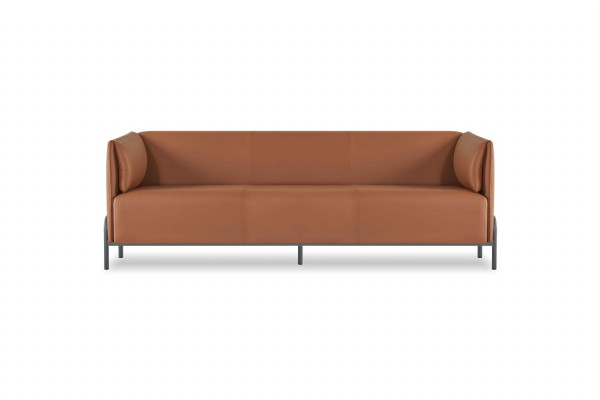 Ensemble de mobilier de bureau 3 pièces, canapé 3 places avec 2 fauteuils, couleur marron, salle de travail.