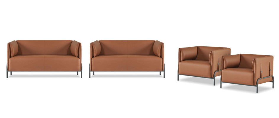 Ensemble bureau 4 pièces 2x fauteuils avec 2x fauteuils marron uni moderne