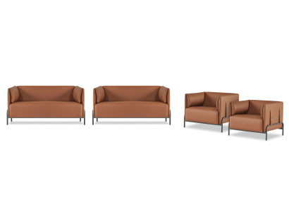 Ensemble bureau 4 pièces 2x fauteuils avec 2x fauteuils marron uni moderne