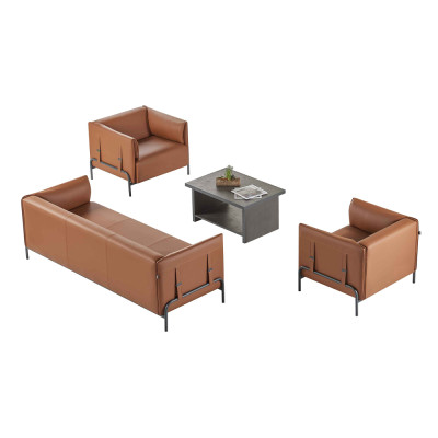 Ensemble de bureau 4 pièces canapé 3 places 2x fauteuils table basse brun gris bicolore