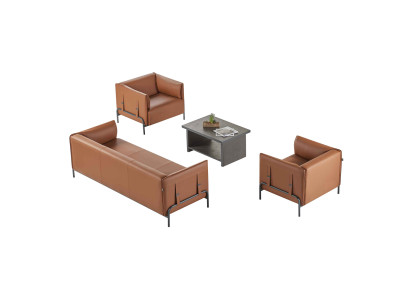 Ensemble de bureau 4 pièces canapé 3 places 2x fauteuils table basse brun gris bicolore