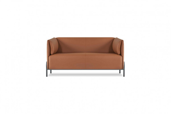 Canapé d'angle brun pour bureau, mobilier design en cuir, ensemble de 5 pièces.