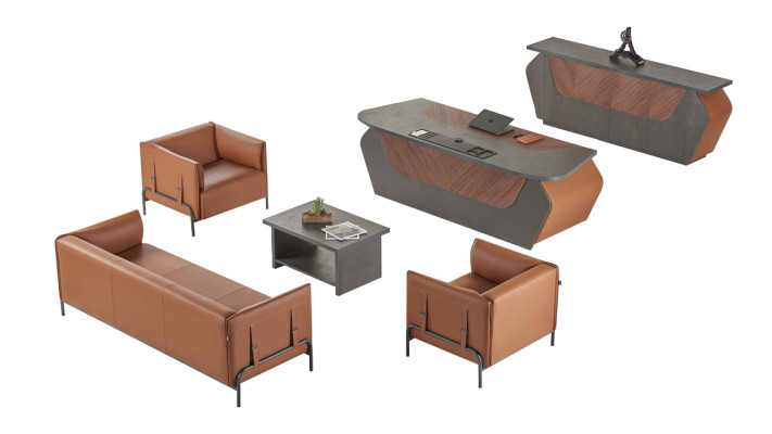 Meubles de bureau brun-gris Salle de séjour Fauteuil 3 places Bureau Buffet 6 pièces.