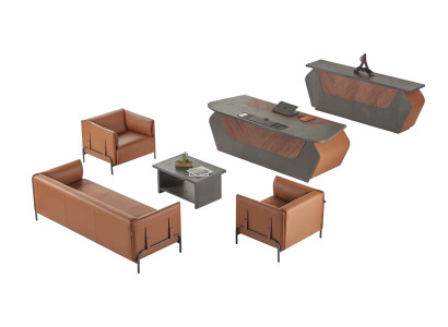 Meubles de bureau brun-gris Salle de séjour Fauteuil 3 places Bureau Buffet 6 pièces.