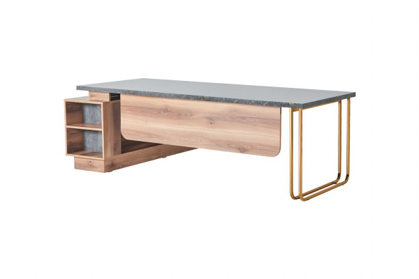 Bureau brun et gris bicolore design moderne pour bureau rectangulaire.