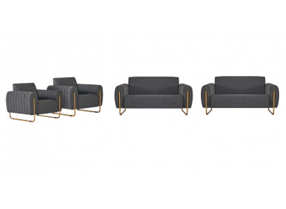 Salle de travail ensembles de canapés en tissu 4 pièces 2x canapé 2 places avec 2x fauteuils Gris Uni